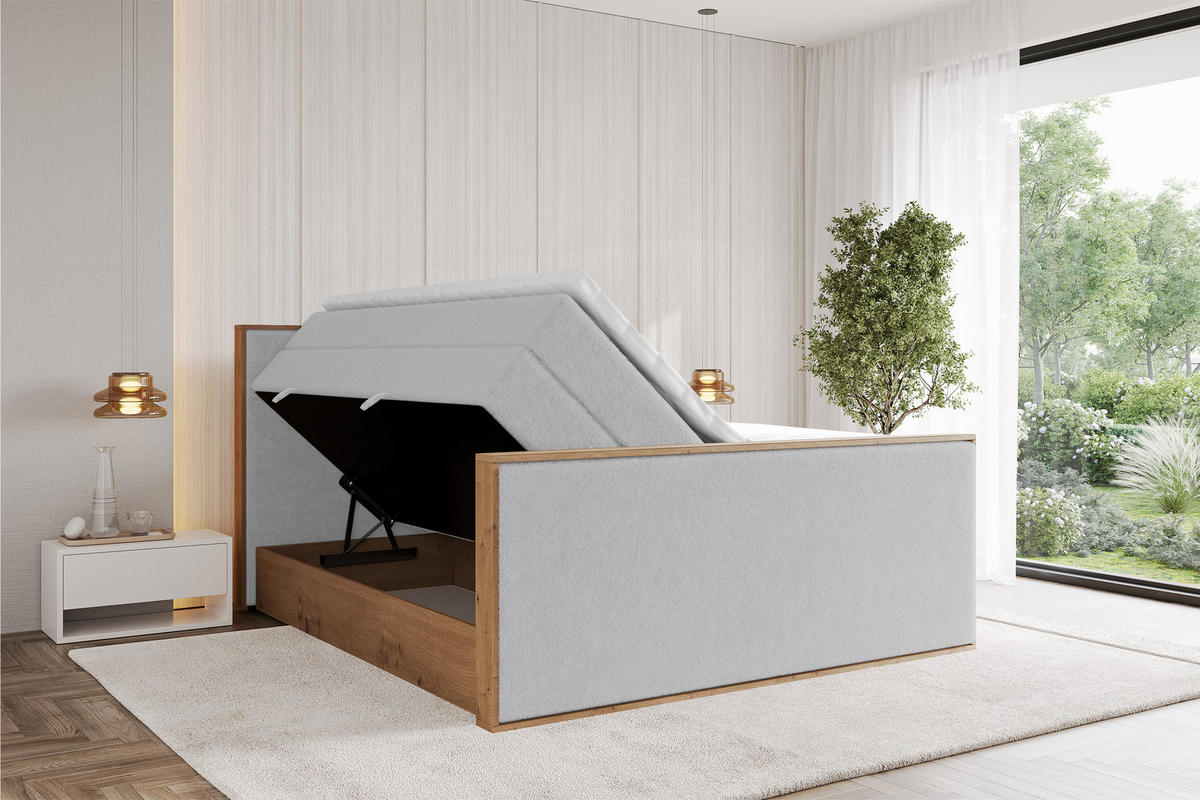 BOXSPRINGBETT LOLLI9 -Z-KING 120x200 - H3/H4 Hellgrau - Hellgrau, Holzwerkstoff (120/200cm) - ALTDECOR
