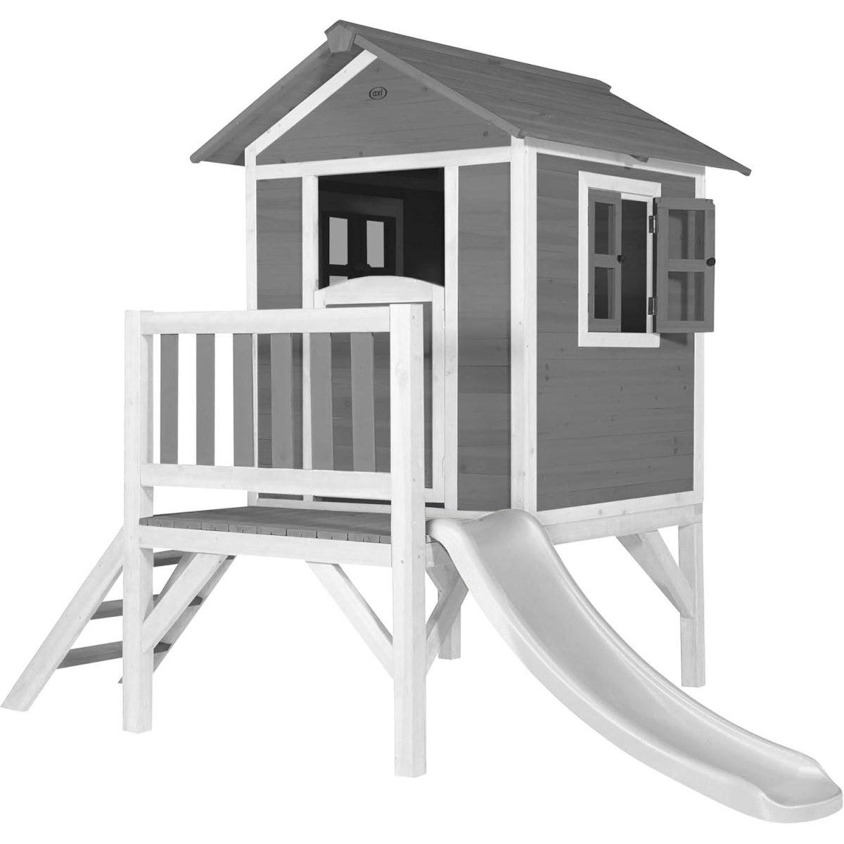 SPIELHAUS Lodge XL, kühles Grau, weiße Rutsche - Grau, Holz (240/189/167cm) - Axi House