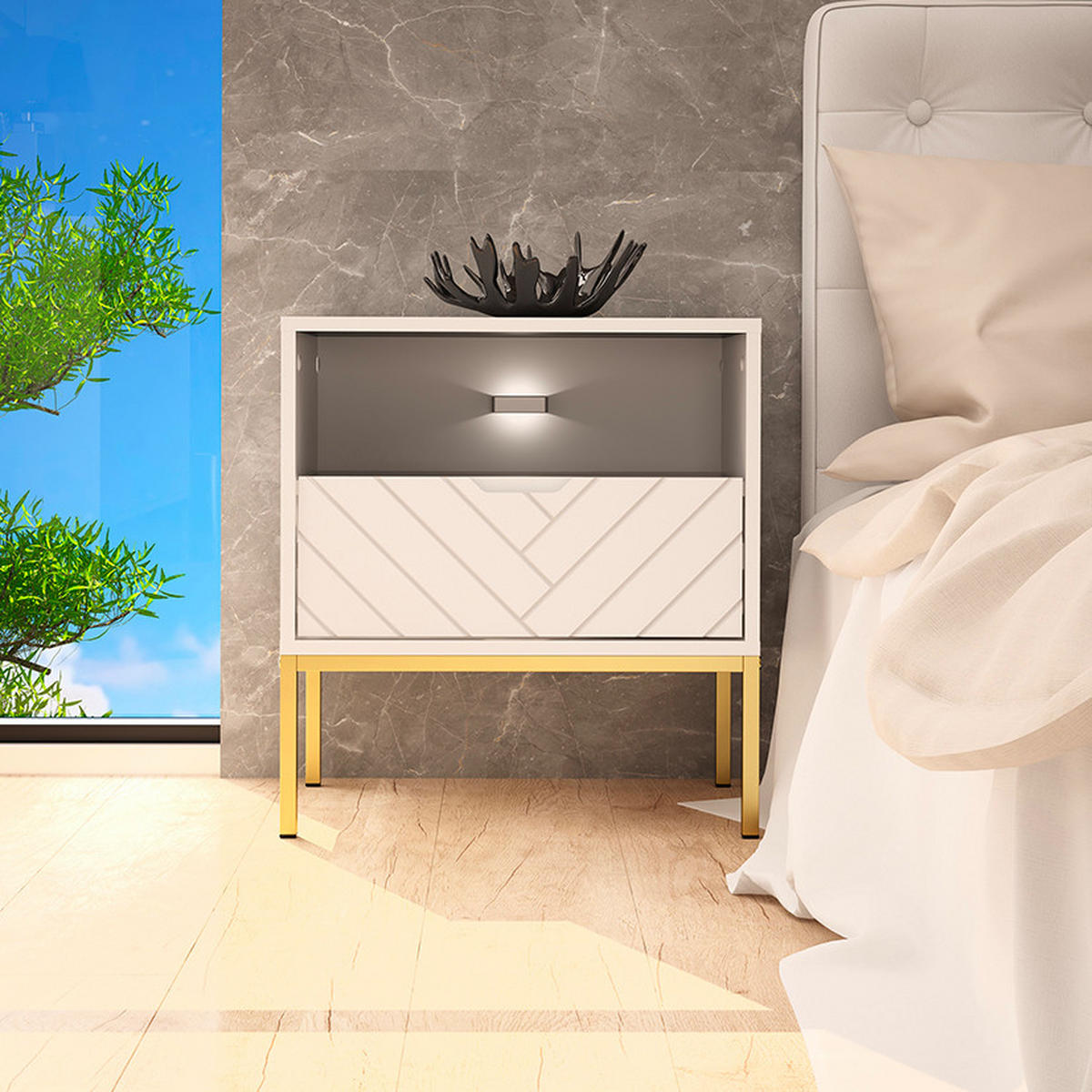 NOČNÍ STOLEK Daria Bílá - bílá, kompozitní dřevo (53/77/39cm) - Petits-meubles