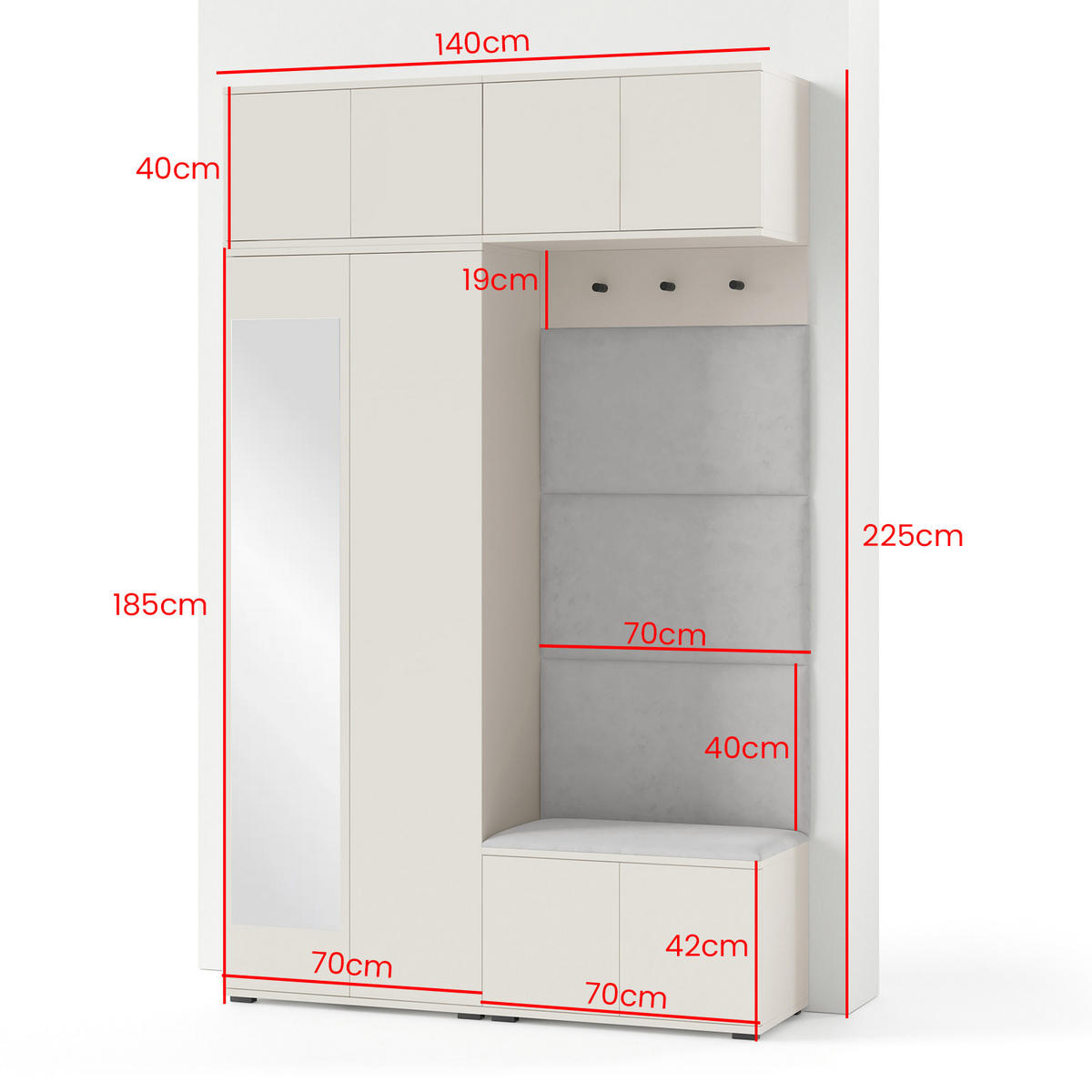 GARDEROBE NAPOLI 1 Flur und Eingangsbereich GRAU - Beige/Grau, Holzwerkstoff (140/225/40cm) - Jerpax