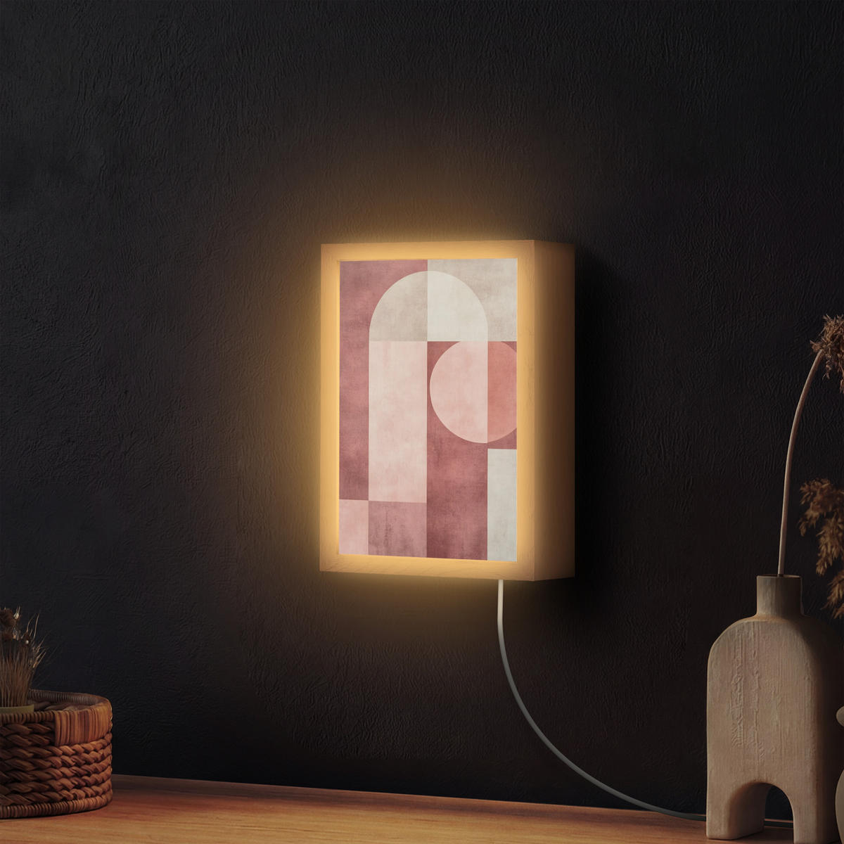 NÁSTĚNNÁ LAMPA Postavy - Abstraktní - Růžová 20x30 cm - starorůžová, kompozitní dřevo (20/30/8cm) - OnlyWow