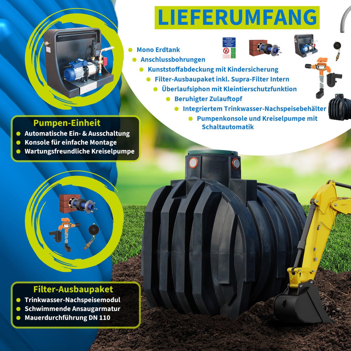 ERDTANK-PAKET 6800 L - Schwarz, Kunststoff (200/240/245cm) - 4rain