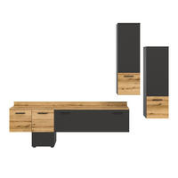 WOHNWAND 3-teilig grau, Evoke Eiche 247 cm, Schrankwand mit Soft-Close - Eichefarben/Schwarz, Holzwerkstoff/Kunststoff (247/196/37cm) - Inn.Furn
