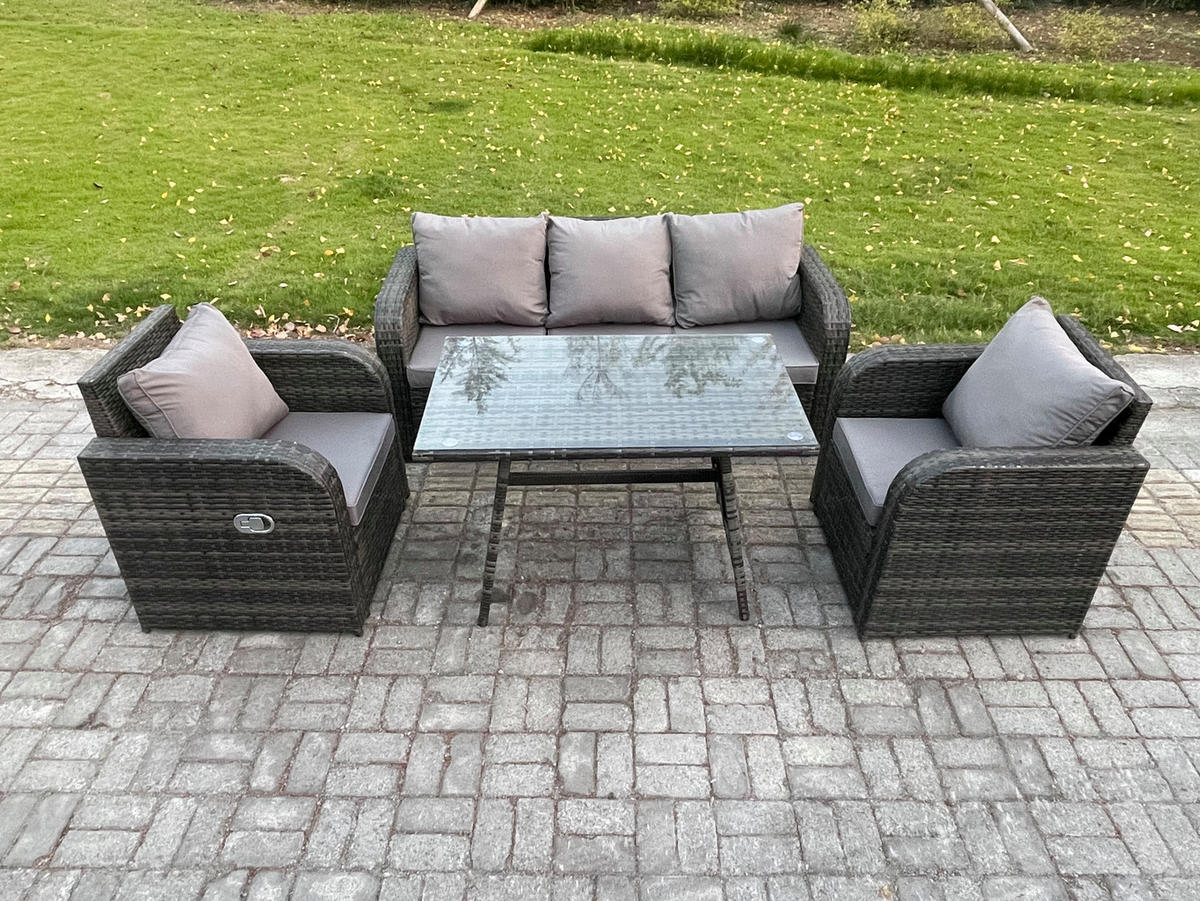 GARTENMÖBEL SET mit COUCHTISCH Polyrattan Dunkelgrau 5-Sitzer - Dunkelgrau/Grau, Glas/Kunststoff - Fimous