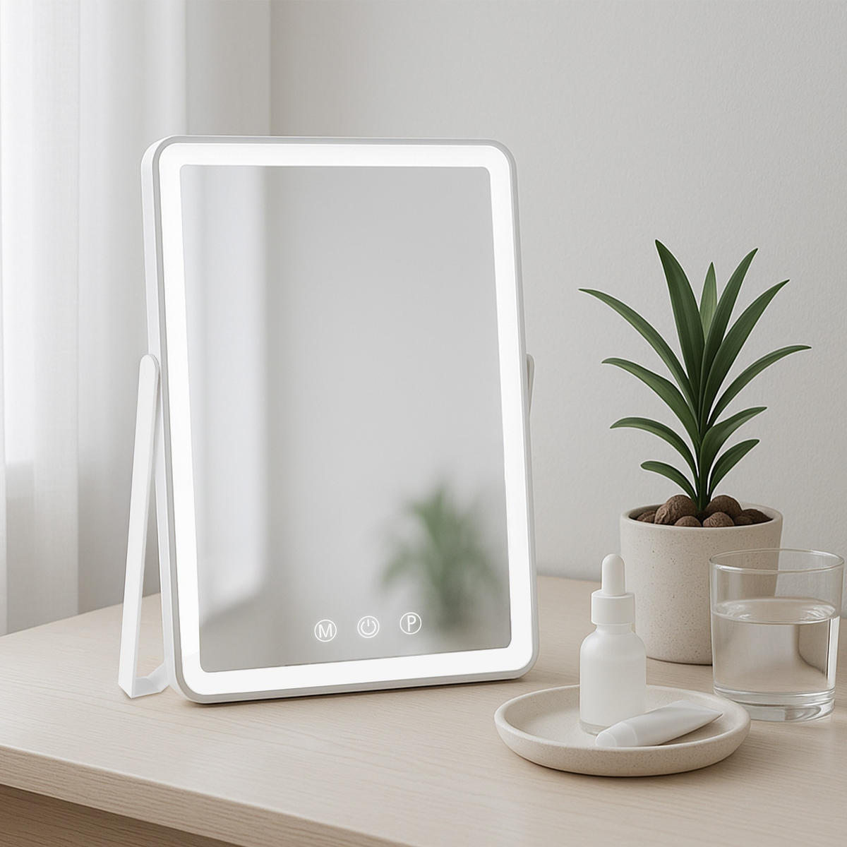 SCHMINKSPIEGEL eckig 25/16/30 cm Glas Weiß - Weiß, Glas (25/30/16cm) - CLP