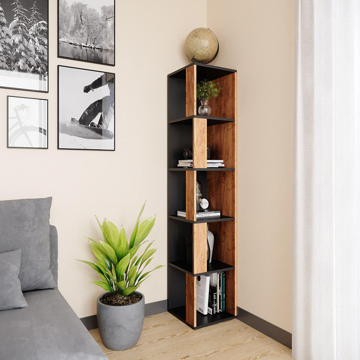 ROHOVÁ POLICE Lio Zlatý mocný dub - medově dubová, kompozitní dřevo (33.3/162.2/33.3cm) - Vicco