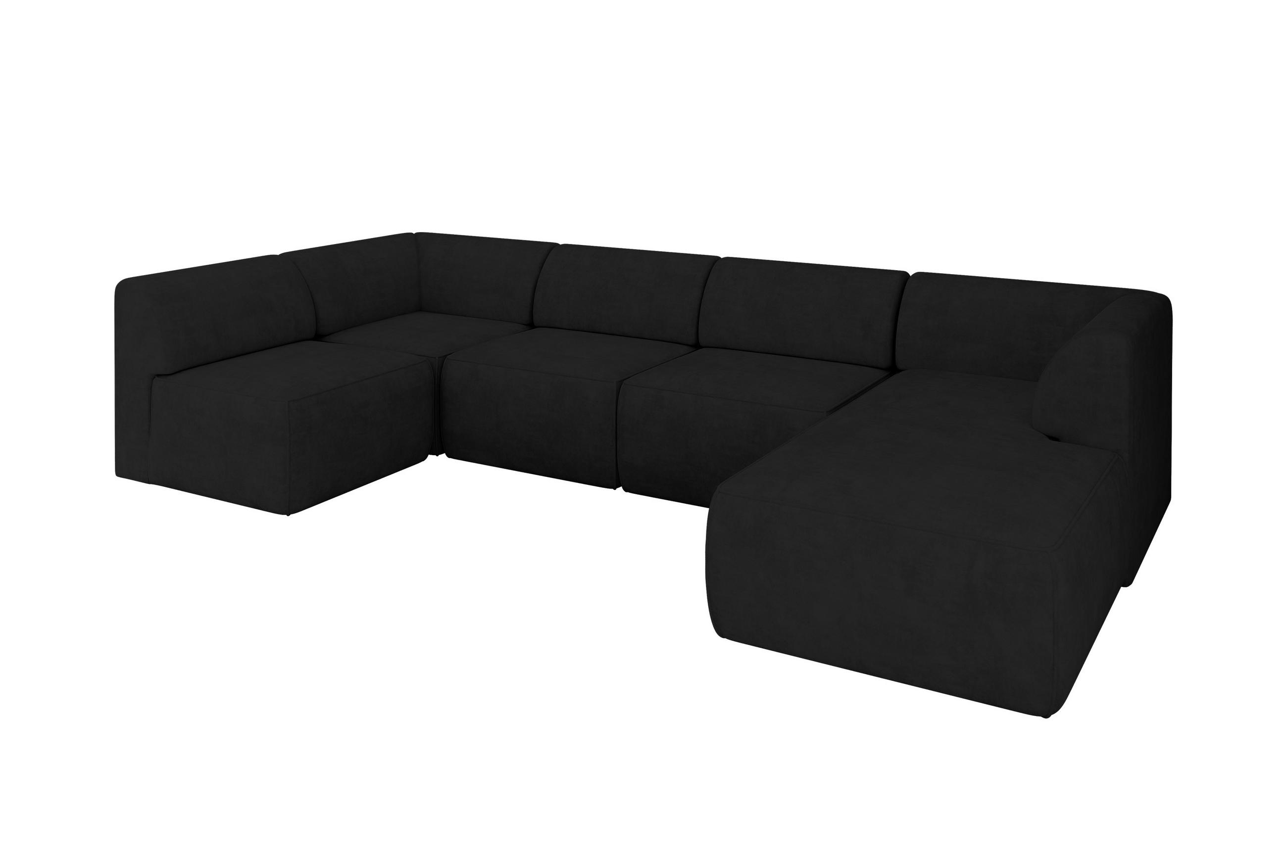 WOHNLANDSCHAFT Ottomane Rechts MOVO-L 345x180x78 cm Schwarz Velours - Schwarz, Holzwerkstoff/Kunststoff (180/78/345cm) - ALTDECOR
