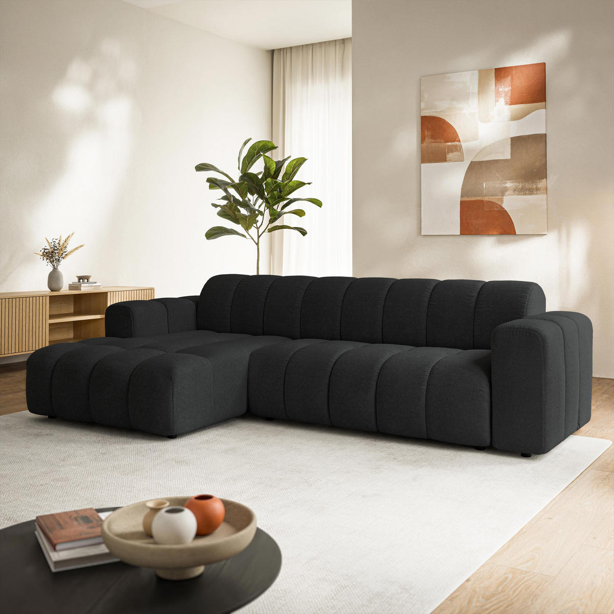 ROHOVÁ Sedačka SETIA ARAGON 99, Černá - černá, dřevo/textil (304/165cm) - MASSENO