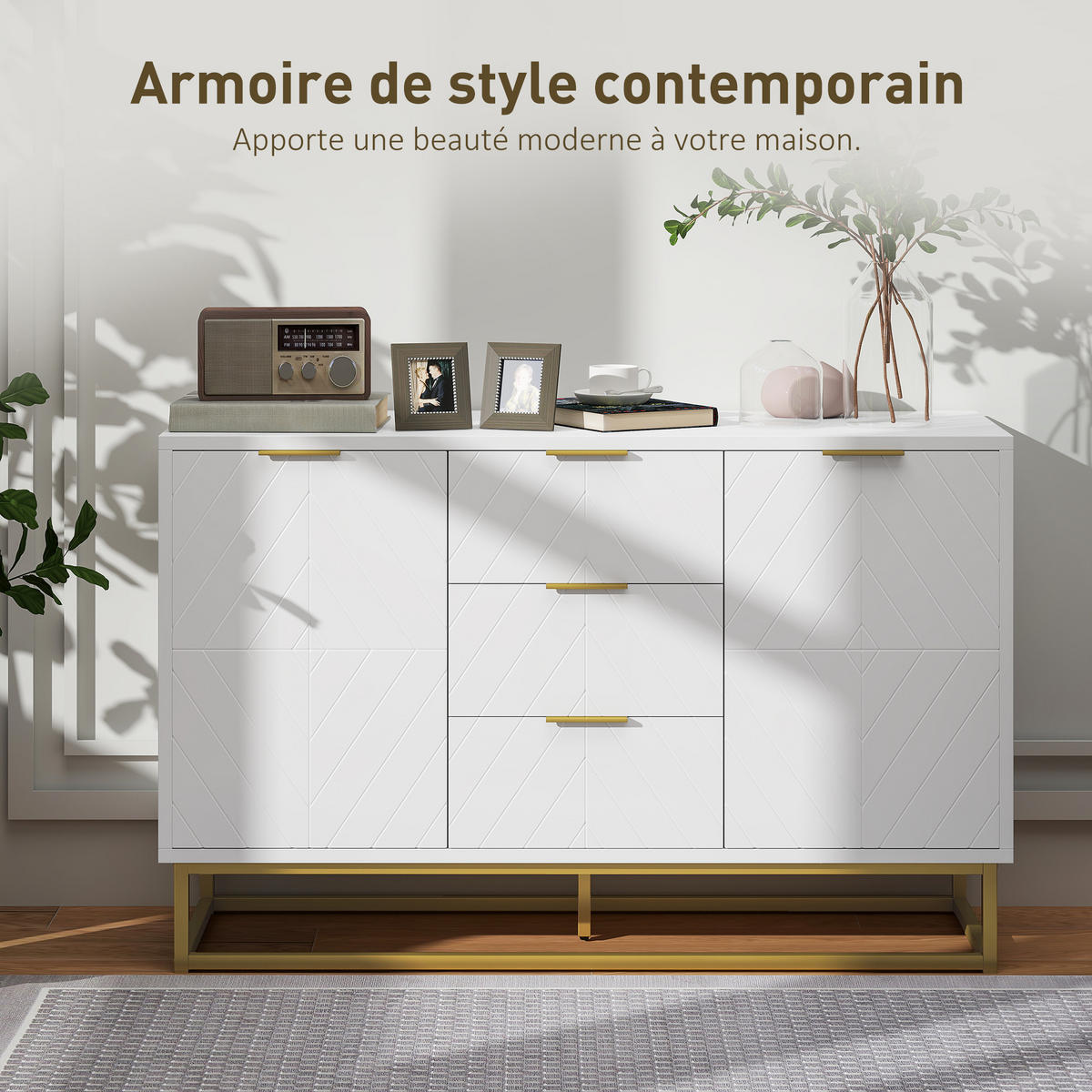 SIDEBOARD Weiß Goldfarben 120/40/76 cm - Weiß, Holz (120/76/40cm) - PANGIVO