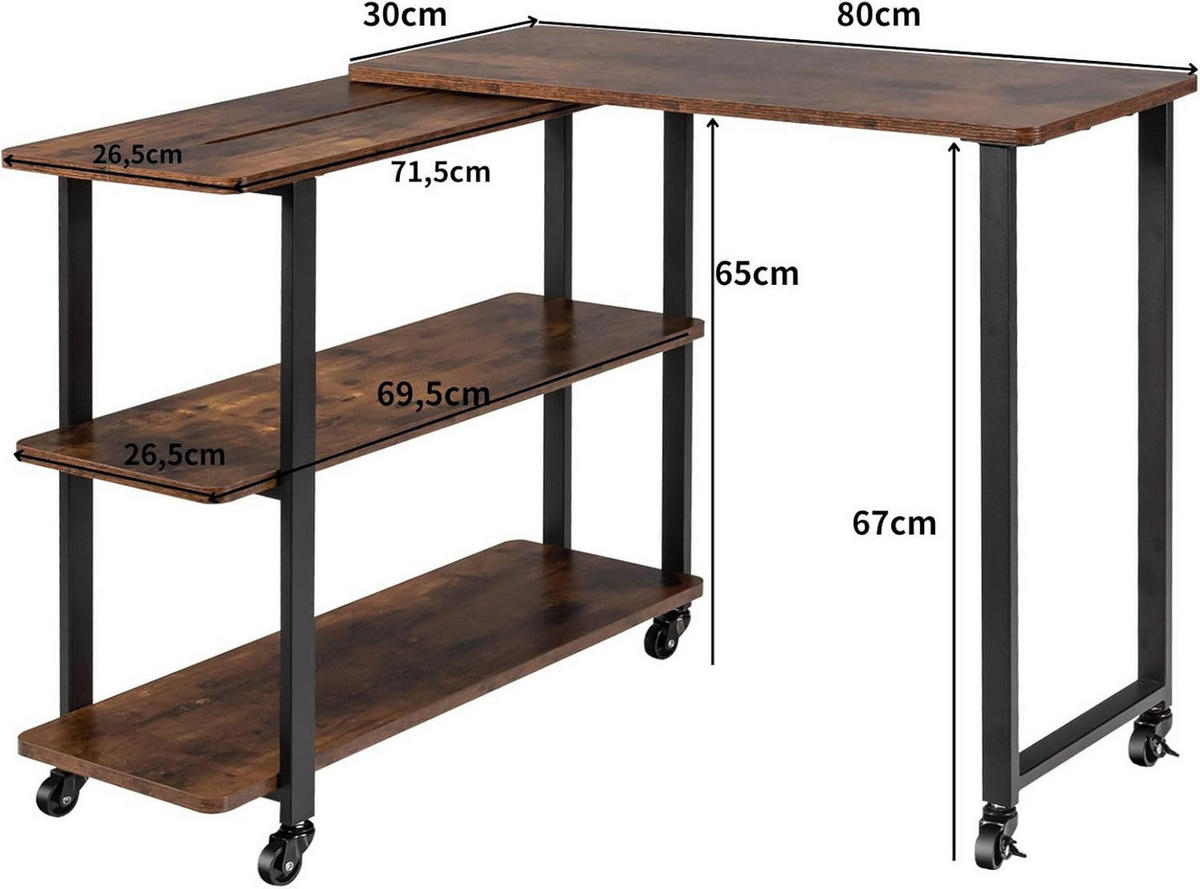 BEISTELLTISCH 67cm Braun - Braun, Holz (80/30/67cm) - COSTWAY
