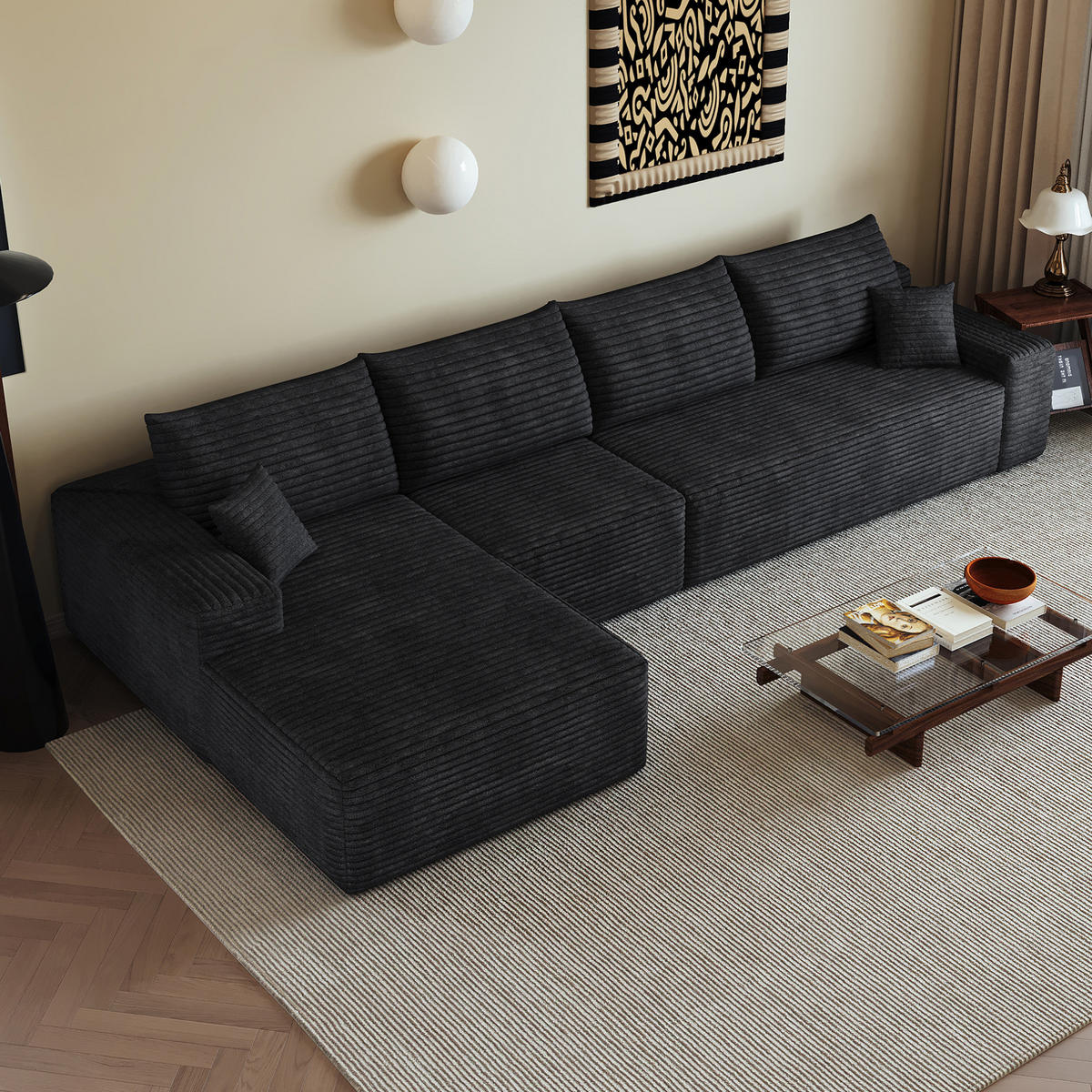 SOFA modular 340 cm Schwarz, ohne Montage - Schwarz, Kunststoff (175/270cm) - Meubliv