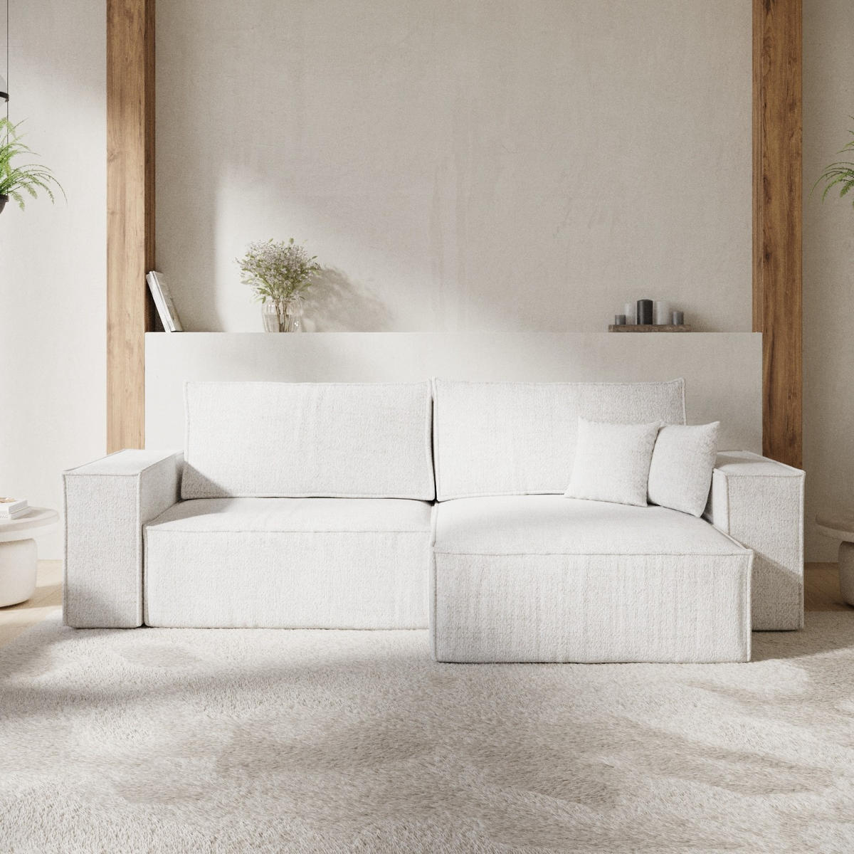 ECKSOFA CAVO mit Schlaffunktion Creme im Neve Stoff - Creme/Schwarz, Holz/Holzwerkstoff (255/148cm) - AltaBeds