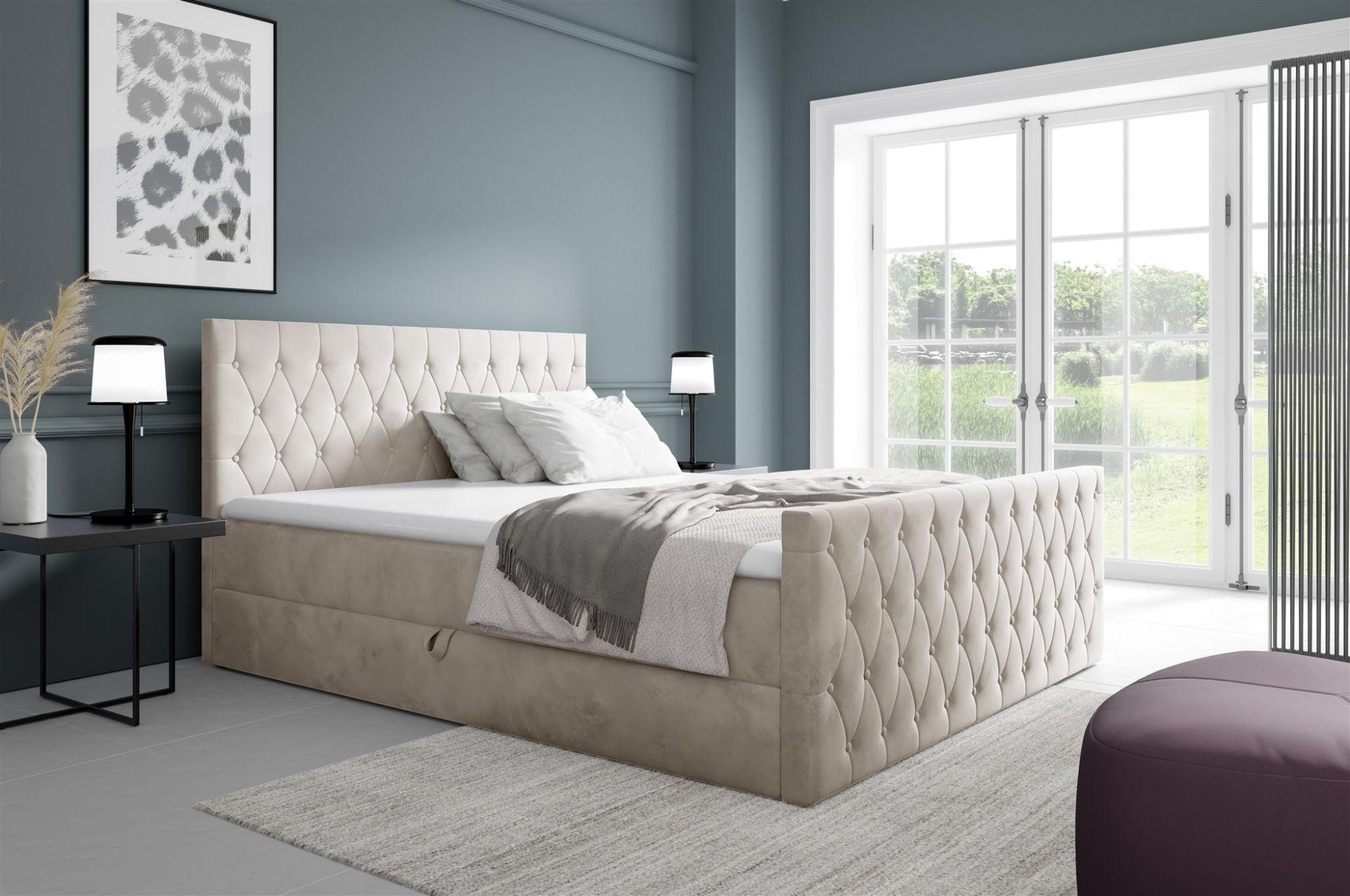 Thumbnail - Fun Möbel Boxbett, Weiß, Textil, 200x200 cm, Schlafzimmer, Betten, Boxspringbetten