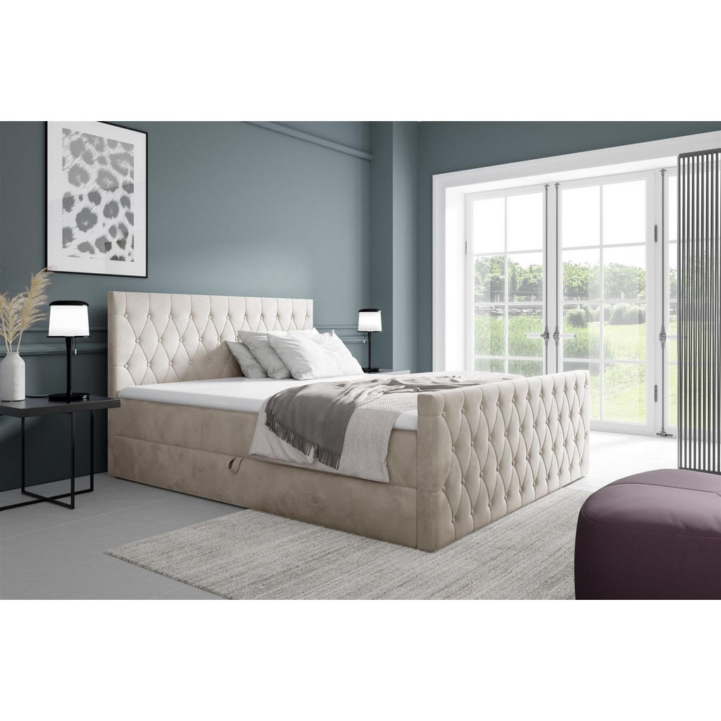 Thumbnail - Fun Möbel Boxbett, Weiß, Textil, 200x200 cm, Schlafzimmer, Betten, Boxspringbetten
