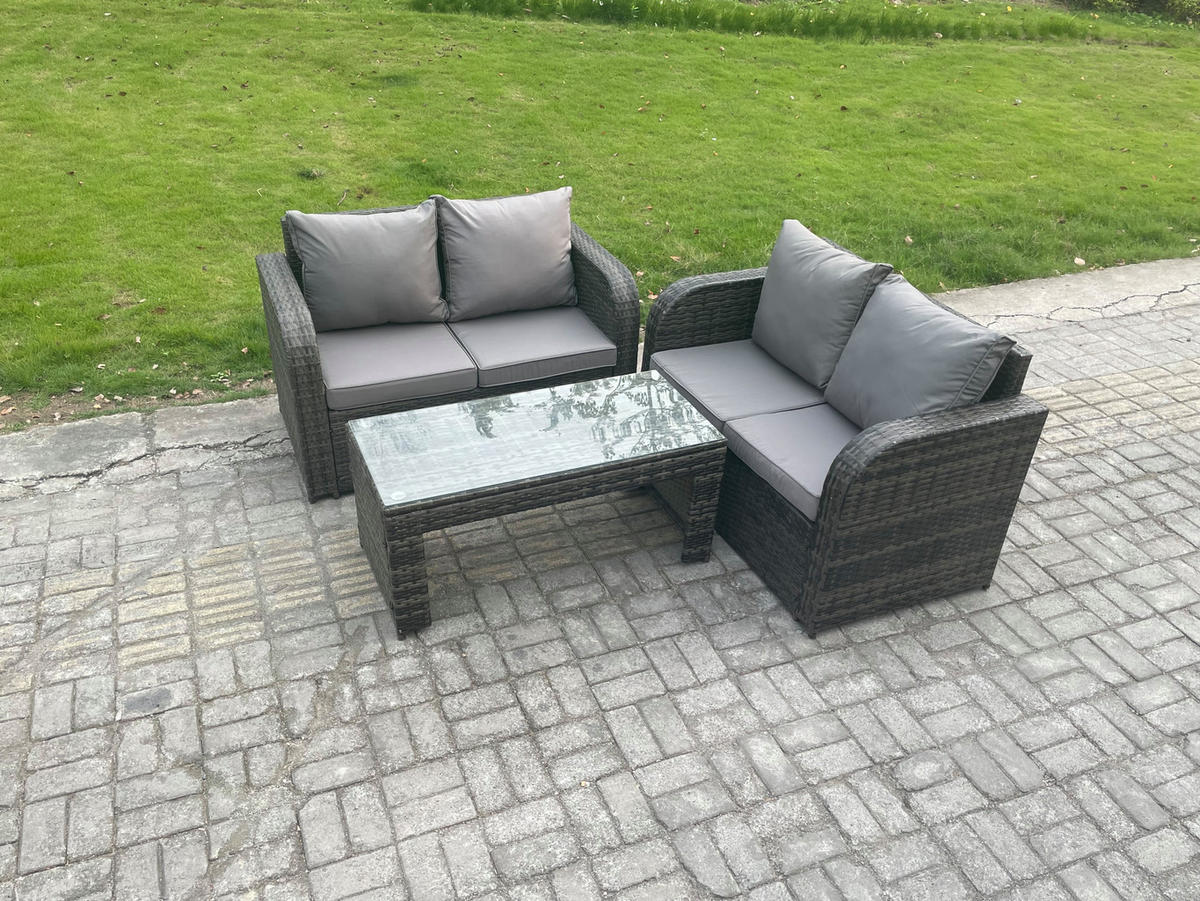 GARTENMÖBEL SET mit Sofa Polyrattan 4-Sitzer Dunkelgrau - Dunkelgrau/Grau, Glas/Kunststoff - Fimous