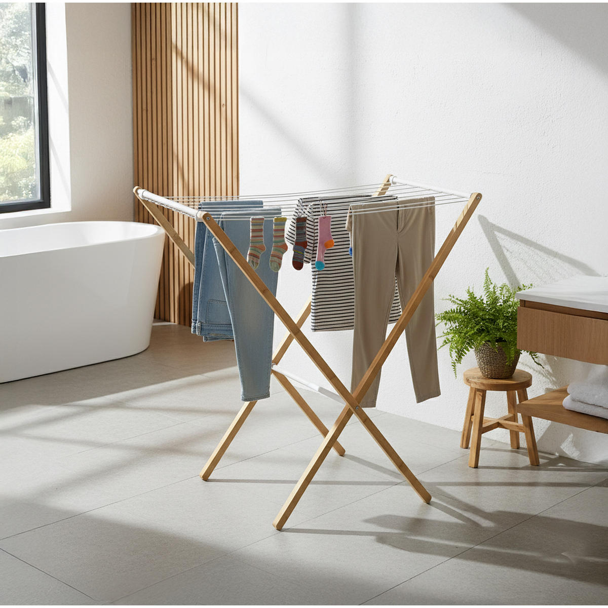 SUŠIAK na prádlo - viacfarebná, kov/drevo (79/77/49cm) - Relaxdays