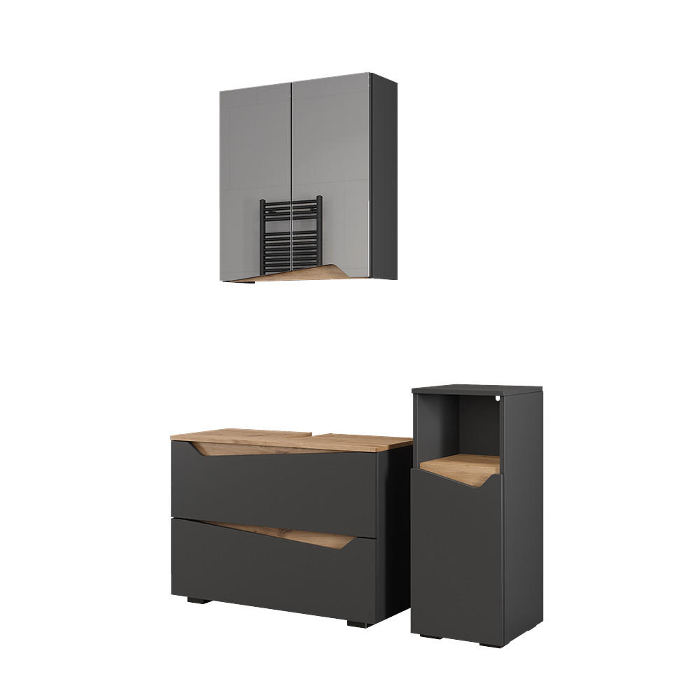 SET MOBILIER BAIE Marelle, antracit/Stejar artizanal, 3 piese