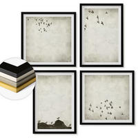 WANDBILDER 4er-Set - 50x50 cm & 40x60 cm Schwarzer Rahmen - Minimalistische Vogelmalerei - Schwarz, Kunststoff (50/50cm) - ArtPrintCave