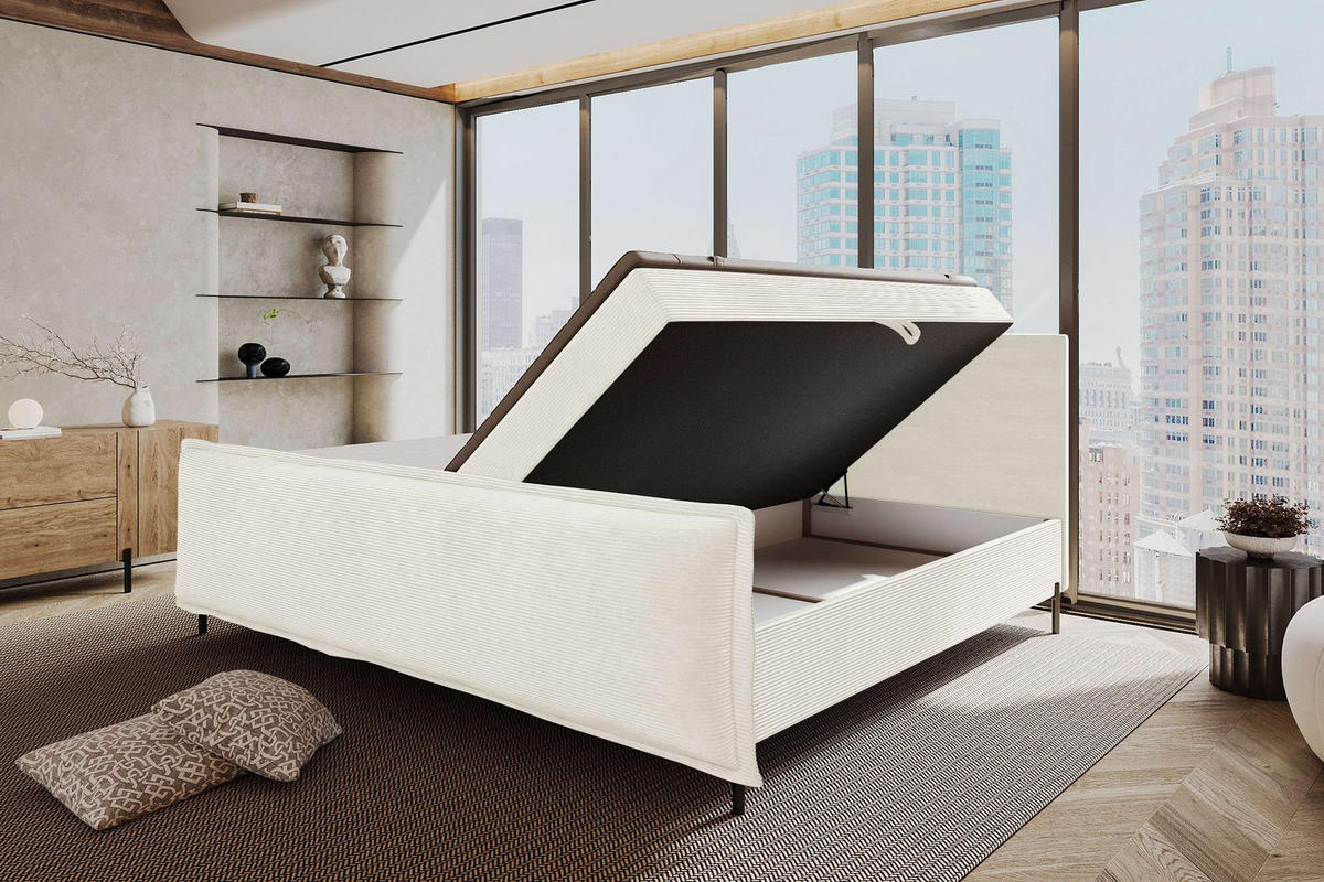 FAMILIENBETT BOXSPRINGBETT VERO PLUS Cordstoff Creme 240/200 cm - Creme/Schwarz, Holzwerkstoff/Textil (240/200cm) - 99rooms