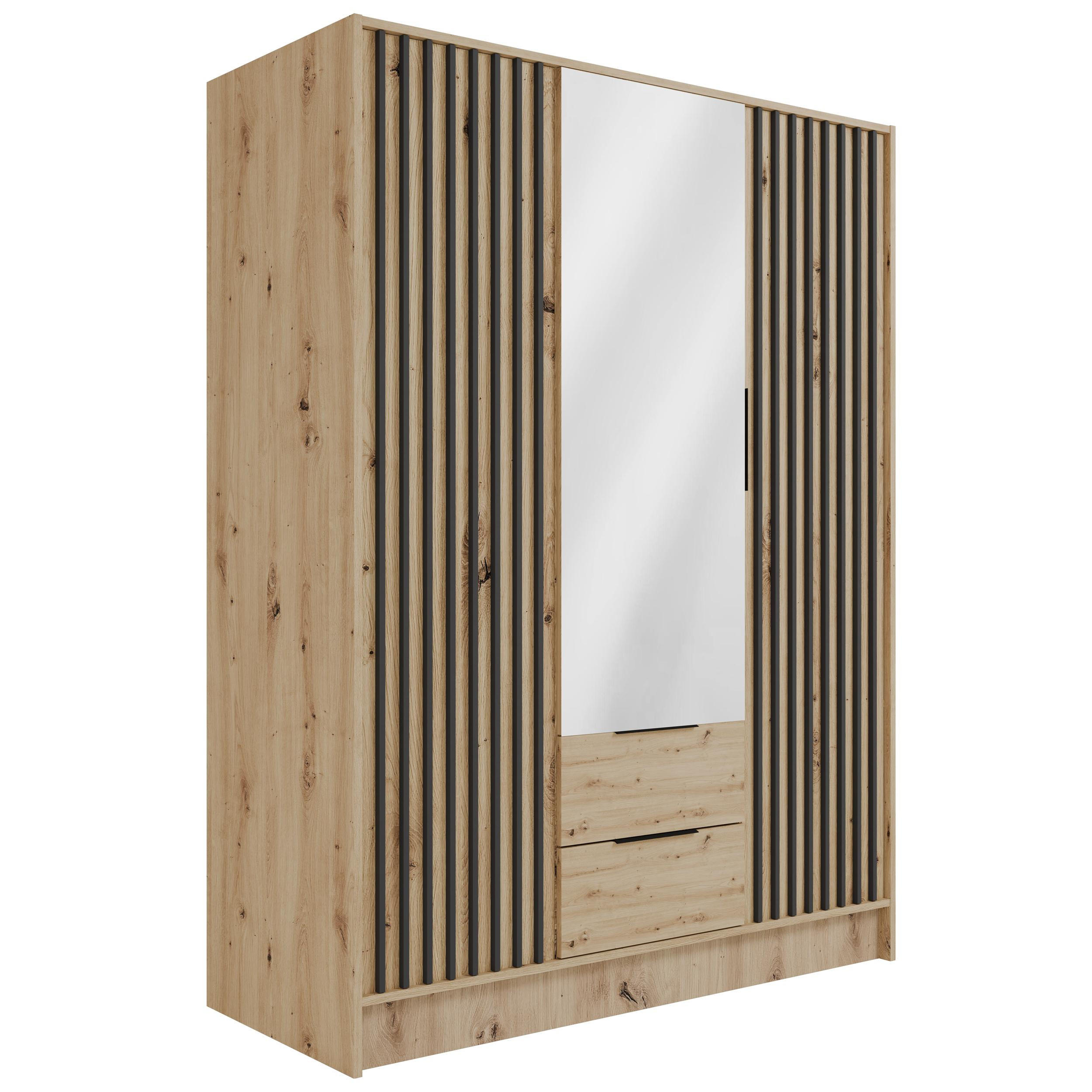 KLEIDERSCHRANK NELIA - 150 cm - Schwarz/Eiche Artisan, Holzwerkstoff (150/200/51cm) - ALTDECOR