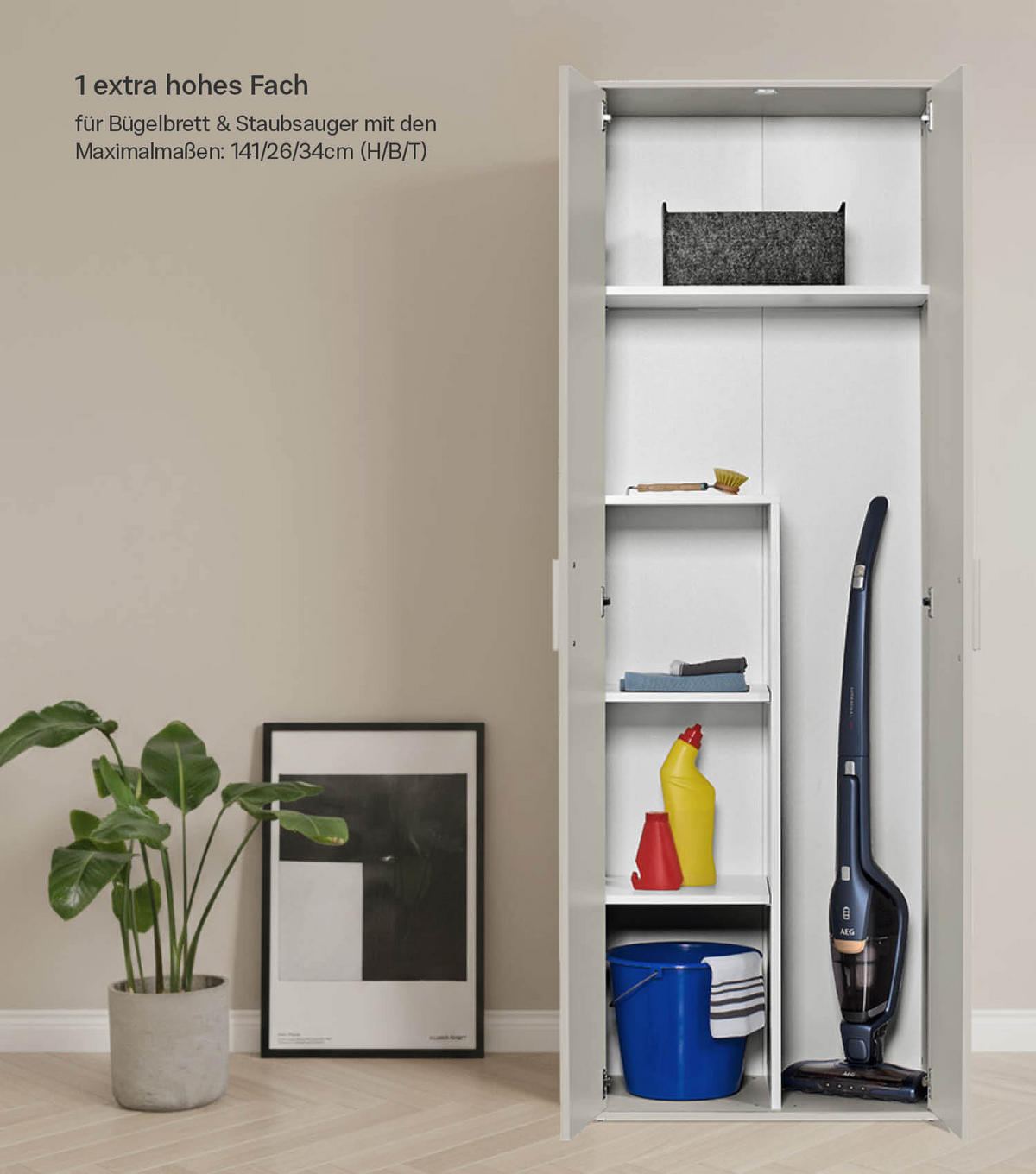 BESENSCHRANK Der Lange - Beige, Holzwerkstoff (60/180/34cm) - Mokebo