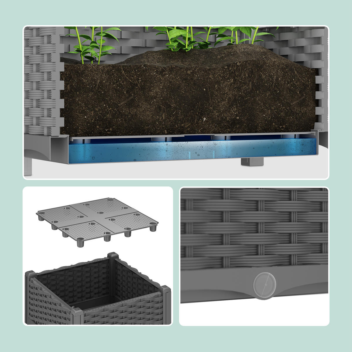 PFLANZKÜBEL - Grau, Kunststoff (40/38/40cm) - Relaxdays