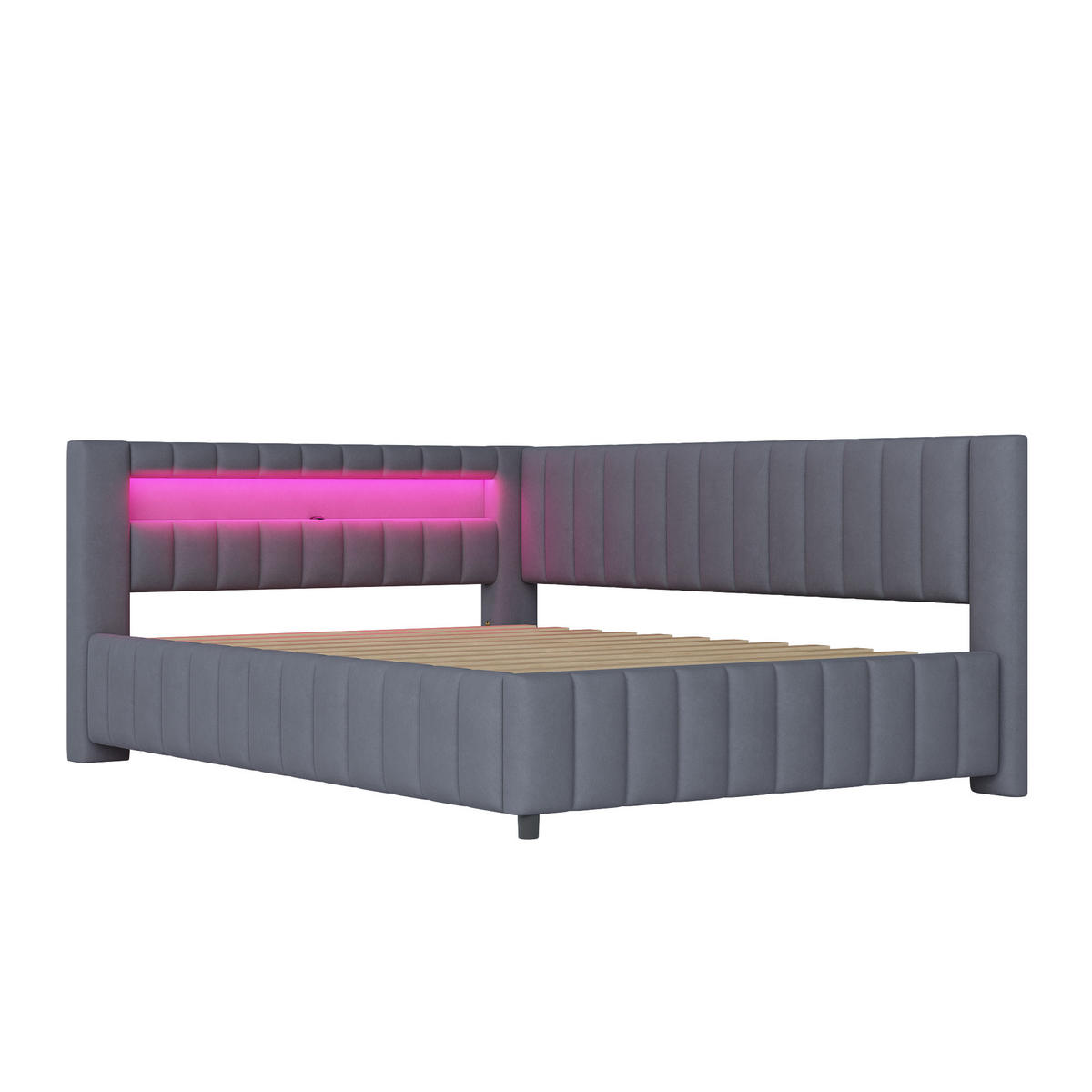 POLSTERBETT 140/200 cm DE-01924, in Dunkelgrau, mit Sofafunktion, LED und USB - Dunkelgrau, Holzwerkstoff (140/200cm) - ComfortXL
