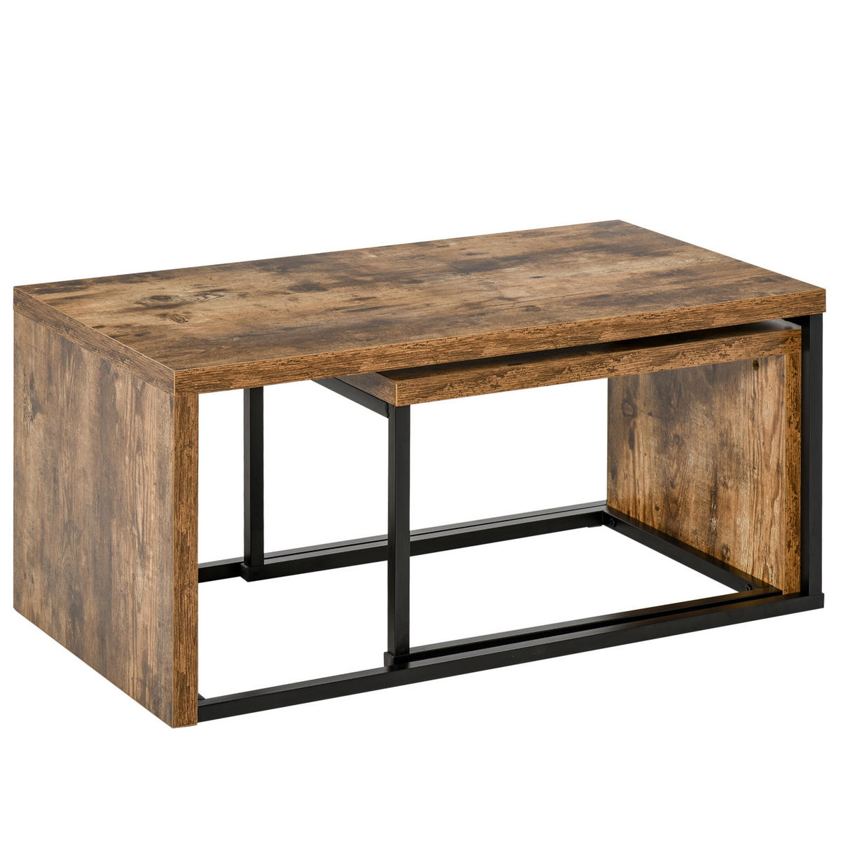 COUCHTISCH DE-15730 2er-Set nestbar, industrieller Stil Schwarz - Braun, Holzwerkstoff (90/48/42cm) - ComfortXL