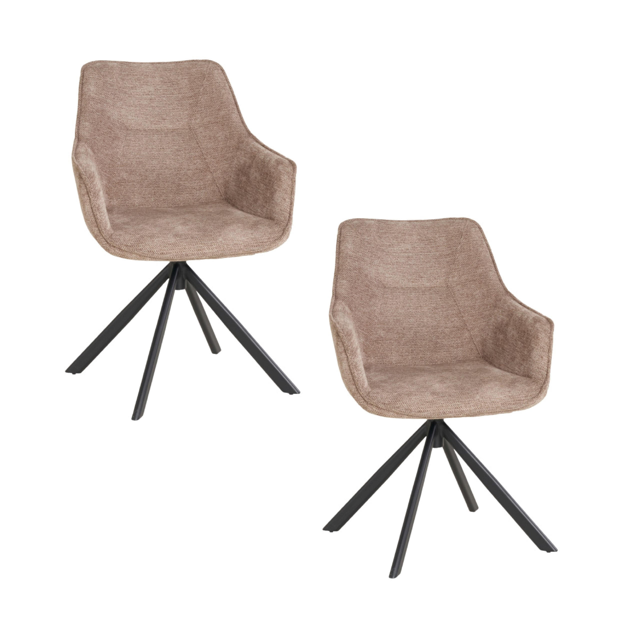 ESSZIMMERSTUHL 2er Set San Carlo beige drehbar - Beige/Schwarz, Textil/Metall (57/87/67cm) - Mr. Deko