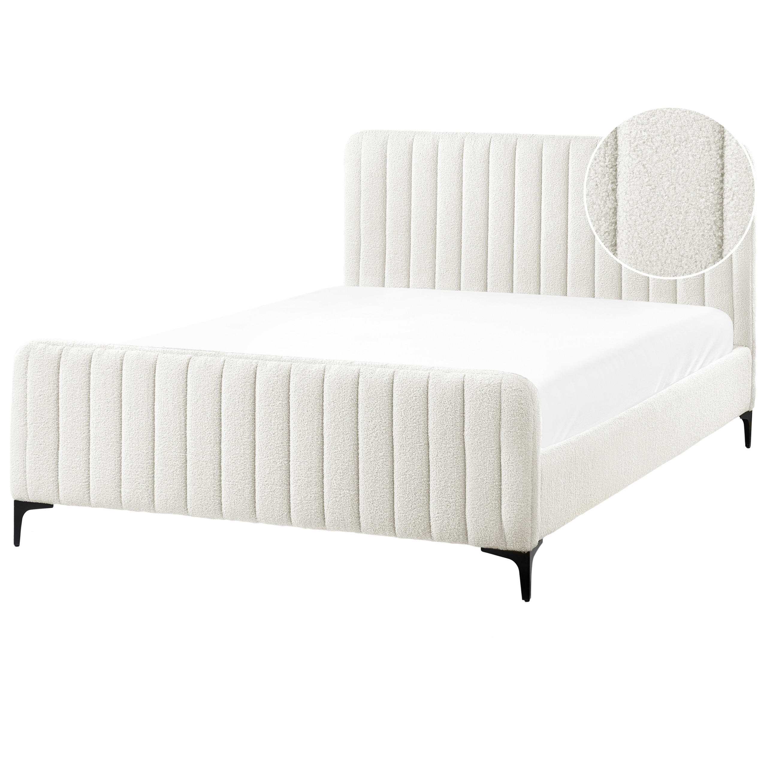 BETT mit Lattenrost 140/200 cm Cremeweiß Lunan - Schwarz/Weiß, Textil (140/200cm) - Beliani