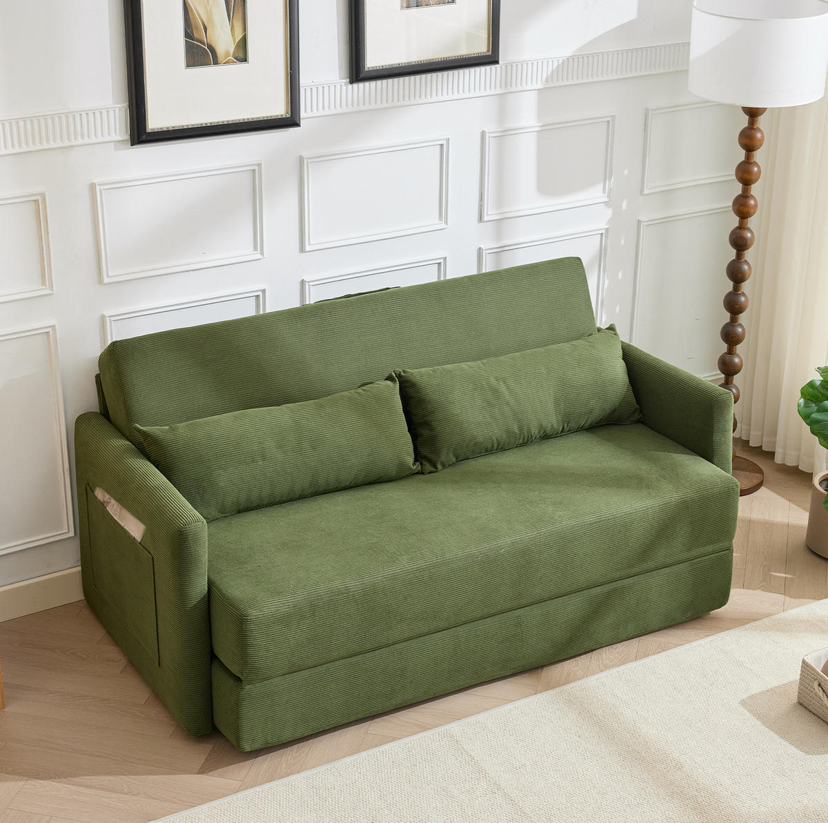 SOFABETT 2-Sitzer klappbar 165 cm Cord Grün - Grün, Metall (165/82/92cm) - Meubliv