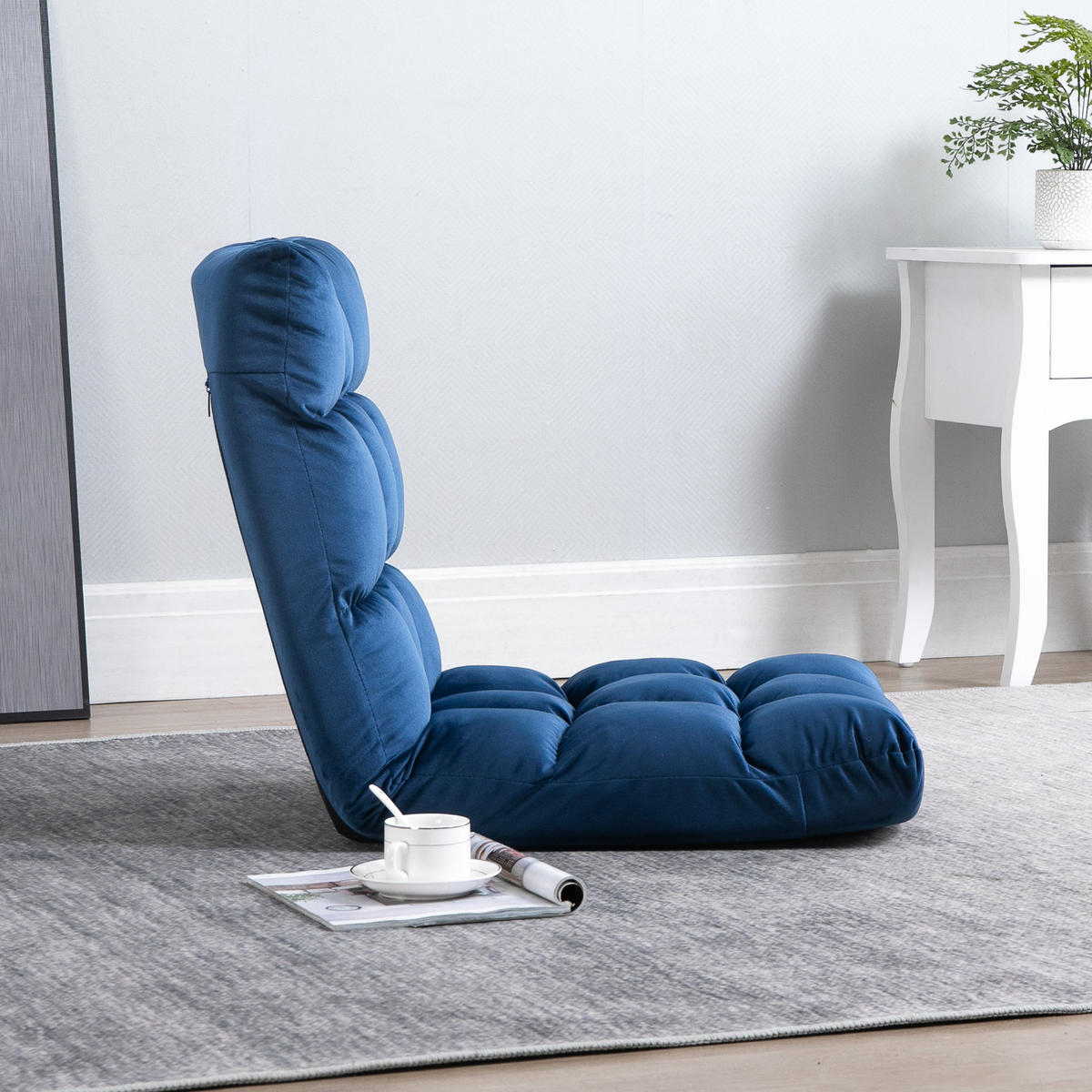 SESSEL GÄSTEMATRATZE BODENSESSEL DE-06631 verstellbare Rückenlehne, Velouroptik Blau - Blau, Textil/Metall (71/53.5/55cm) - ComfortXL