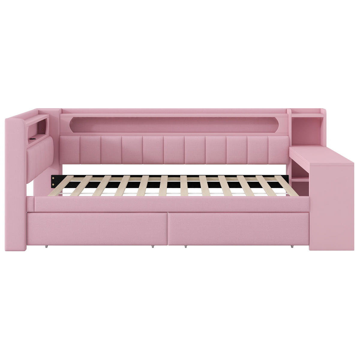 KINDERBETT 90/200 cm Rosa mit LED-Beleuchtung USB-Anschluss Schreibtisch und Schubladen - Rosa, Textil (90/200cm) - OKWISH