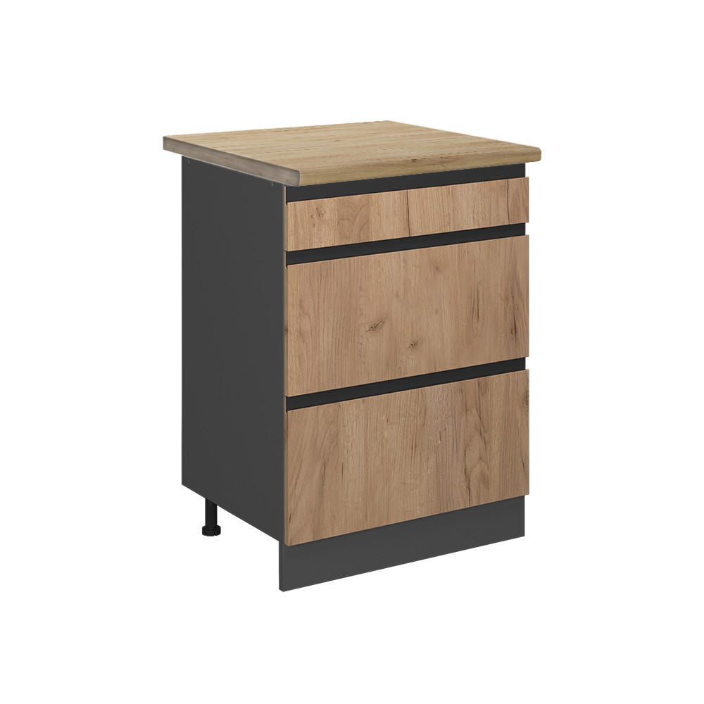 KÖKSUNDERSKÅP R-Line Goldkraft ek 60 cm med lådor, AP ek Honungsek, Antracit 81.6/60/60 cm