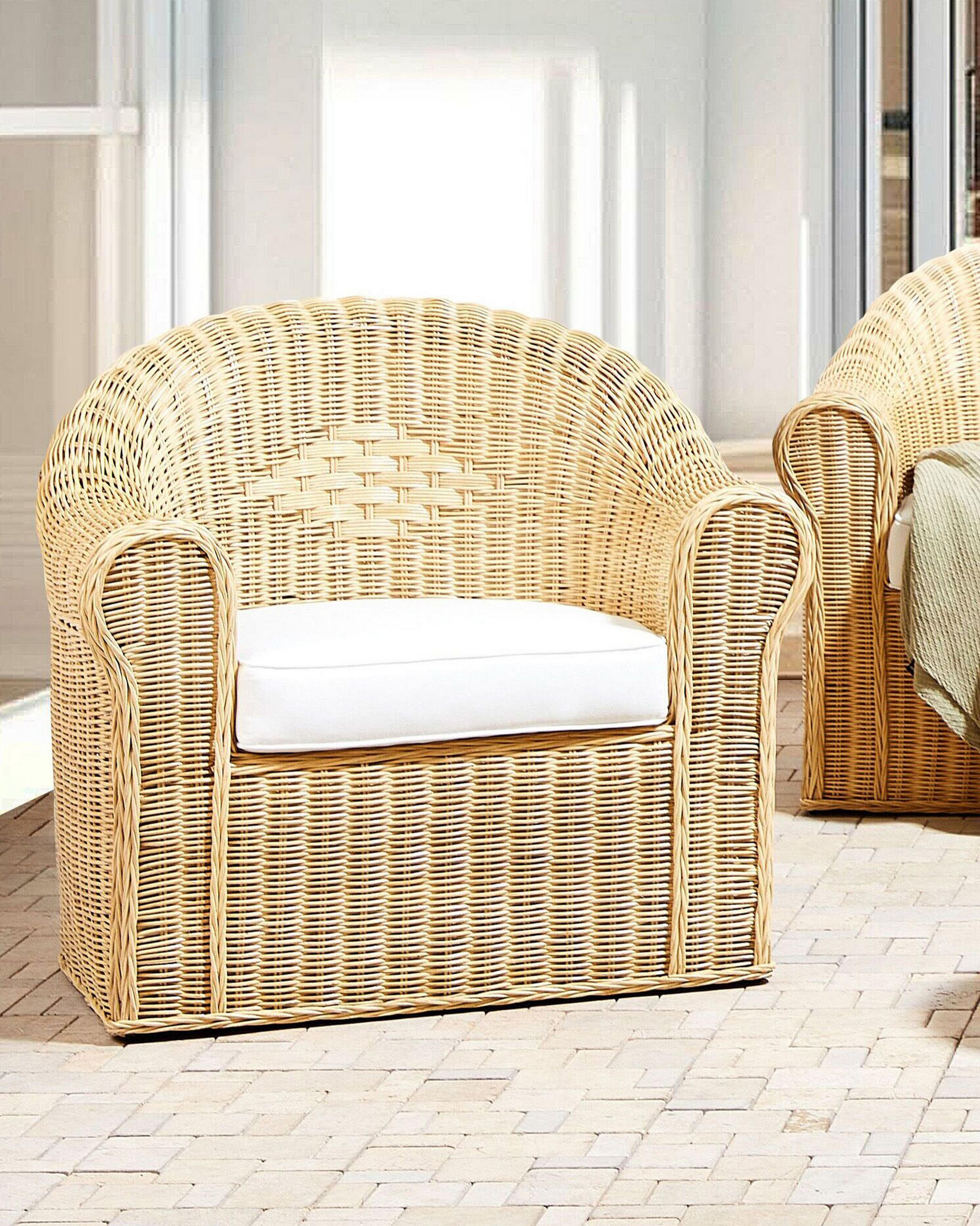 GARTENSTUHL Rattan Natürlich Livadeia - Naturfarben/Weiß, Naturmaterialien (90/82/75cm) - Beliani