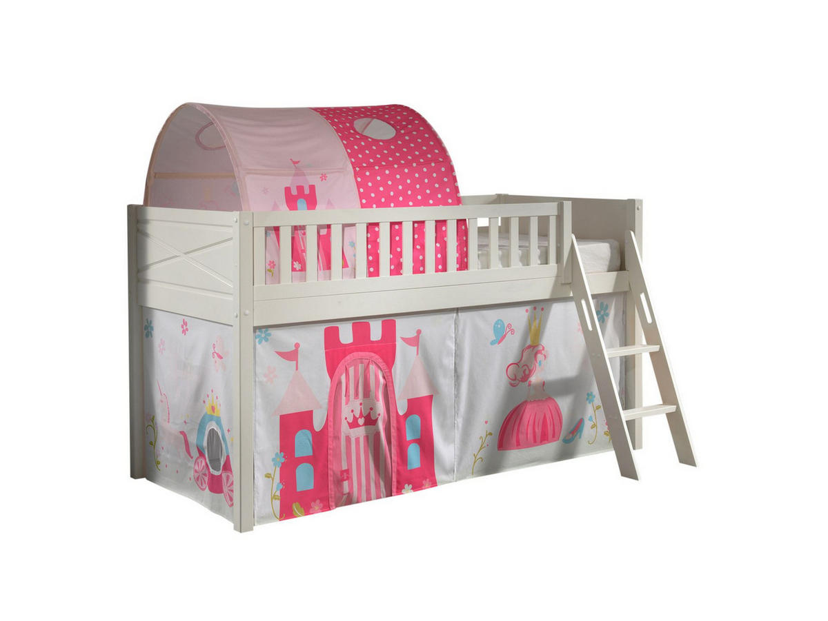 KINDERBETT Karyl 208x114x135 Massivholz Weiß Textilset Princess 2 - Magenta/Weiß, Holz (90/200cm) - 58aufmkessel