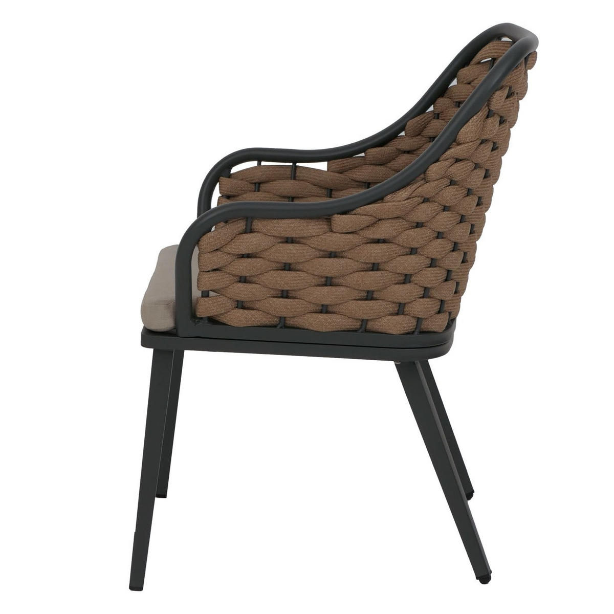 GARTENSTUHL 2er-Set aus Aluminium HxBxT 84x59x63cm Sitzhöhe 46cm Olefin (200 g/m²) Seilgeflecht Rope Beige Kissen Hellbraun - Beige, Metall (59/84/63cm) - PROREGAL