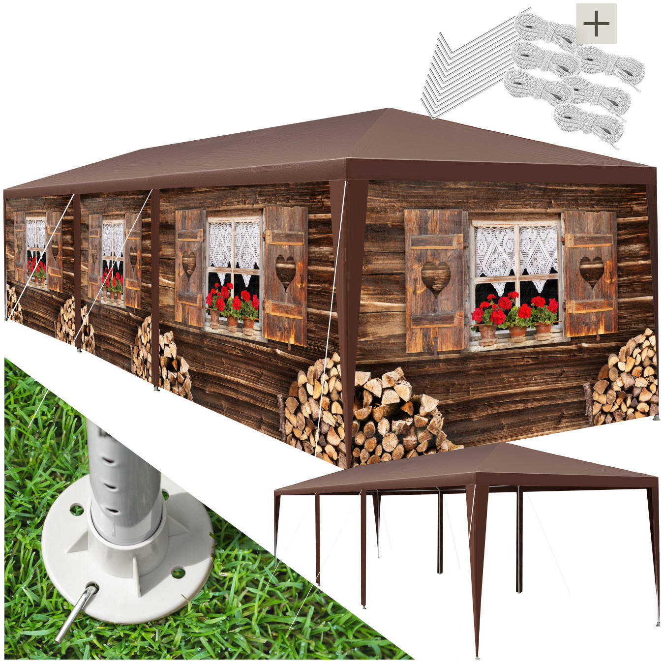 PAVILLON Almchalet,wasserdicht,braun - Braun, Kunststoff (300/250/900cm) - tectake