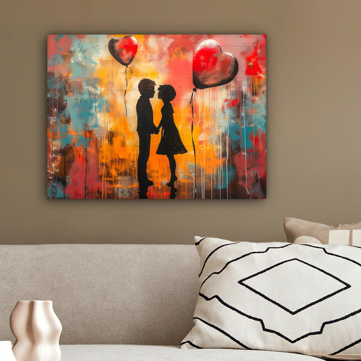 LEINWANDBILD Straßenkunst - Liebe - Graffiti - Kunst - Banksy 40x30 cm - Orange, Textil (40/30cm) - MuchoWow