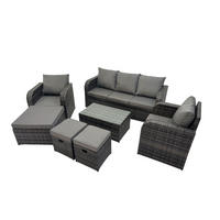 GARTENMÖBELSET mit Couchtisch Polyrattan 8-Sitzer - Dunkelgrau/Grau, Glas/Kunststoff - Fimous