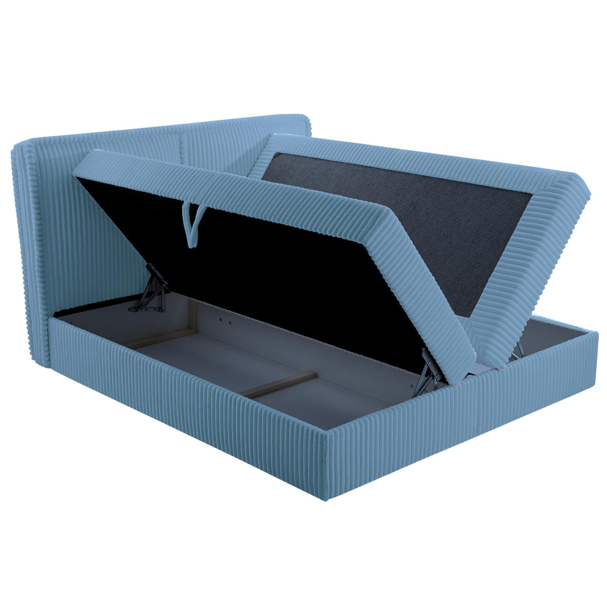 BOXBETT 04 180 x 200 cm - Ambience – Modernes Polsterbett mit Bettkasten, Topper und gepolstertem Kopfteil, Stoffbezug, Stauraumbett - Hellblau, Holz (180/200cm) - ROYAL24_MARKT