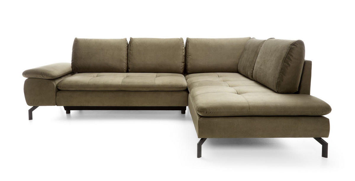 ECKSOFA VOLO Grün Plüsch-Stoff mit Schlaffunktion - Grün, Holz (271/206cm) - MASSENO