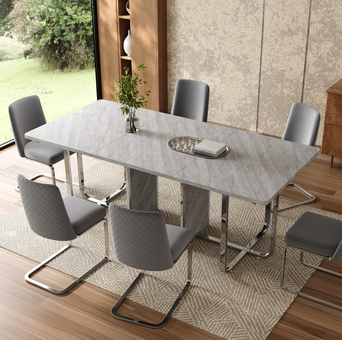 ESSTISCH aus MDF und Metall 180x80x75 cm Grau mit stabilen Metallbeinen und pflegeleichter Tischplatte - Grau, Holzwerkstoff (180/80/75cm) - Modfu