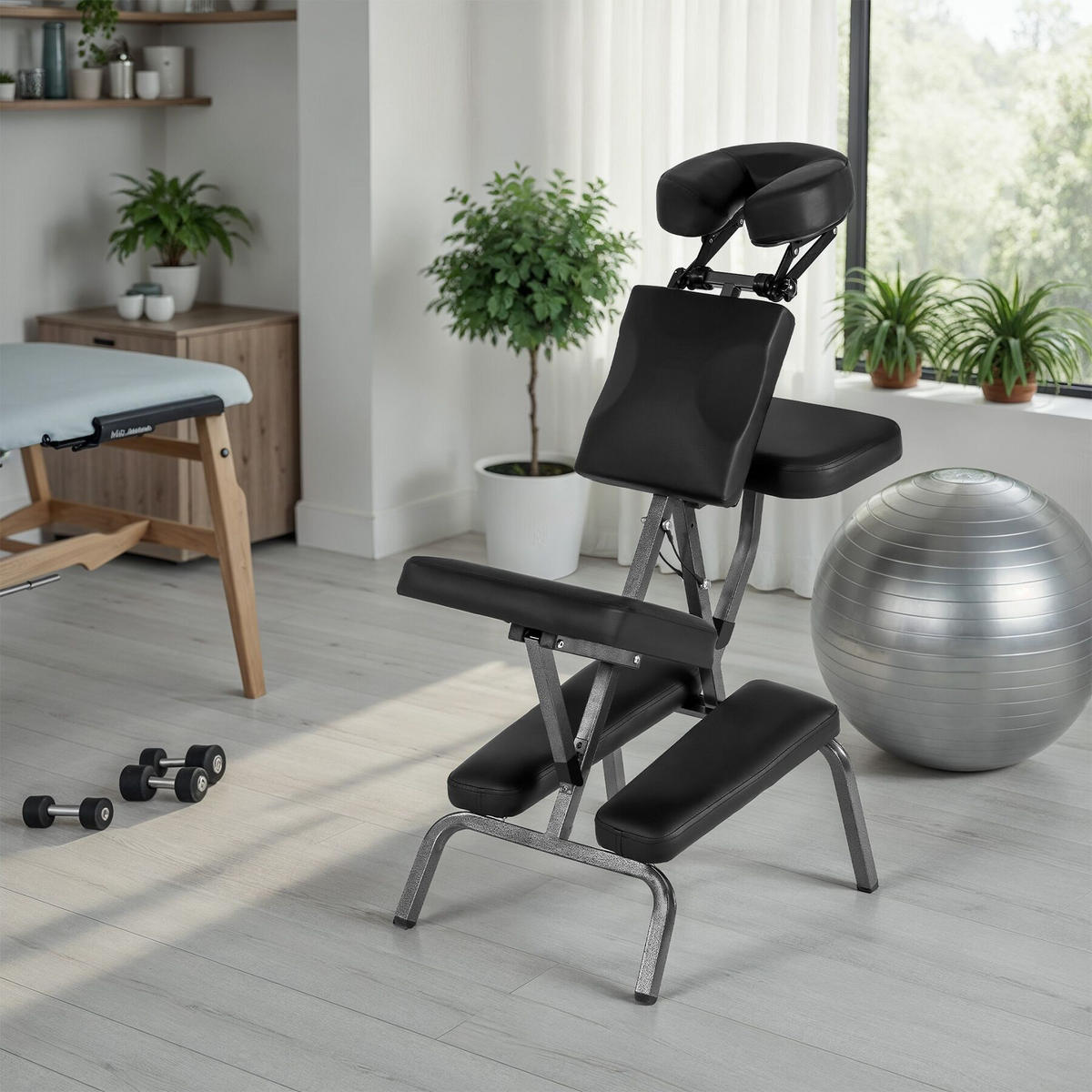 MASSAGESTUHL , 80 x 50 x 105 cm, schwarz - Schwarz, Metall (50/105/80cm) - tectake