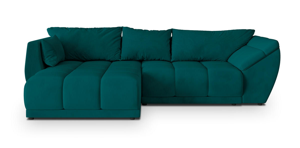 ECKSOFA ORENTI L-S Blau Velours-Stoff mit Schlaffunktion - Blau, Holz (287/182cm) - MASSENO