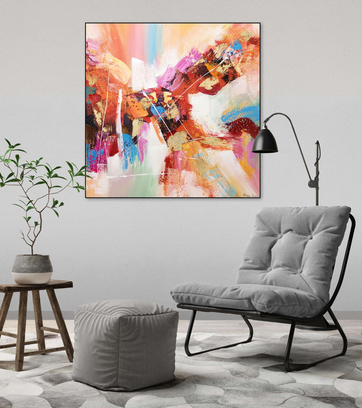 ACRYLBILD HANDGEMALT 80/80 cm - Blau/Gelb, Holz/Textil (80/80cm) - KUNSTLOFT