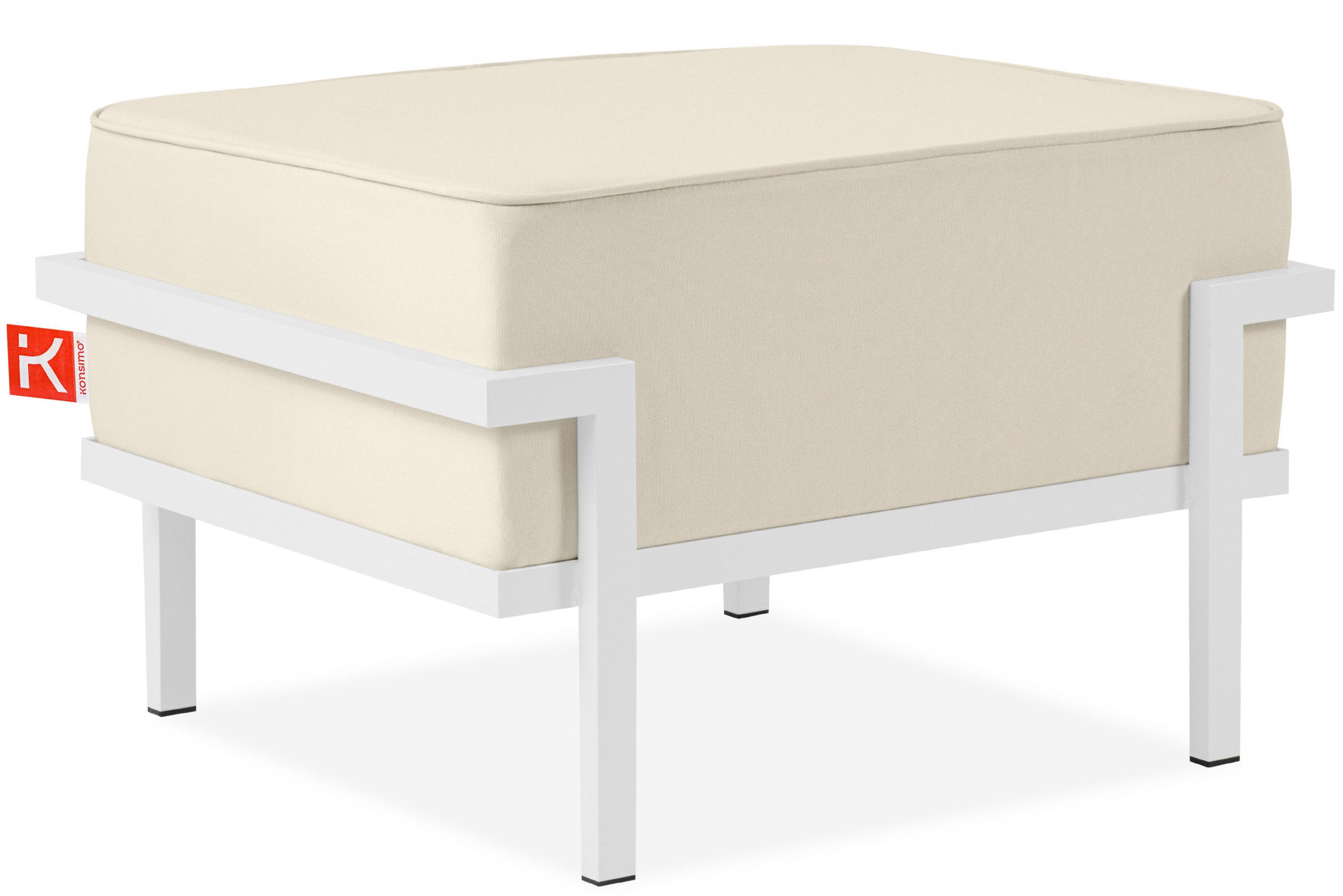 GARTENLOUNGE-HOCKER TRIGLO auf Metallfüßen, Modern, Weiß/Cremeweiß - Creme/Weiß, Textil/Metall (69/44/54cm) - KONSIMO®