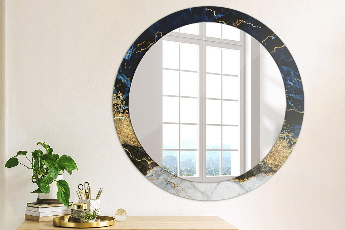 SPIEGEL Ø80 cm Rund mit Aufdruck - Goldfarben/Dunkelblau, Glas (80/80/0.4cm) - TULUP
