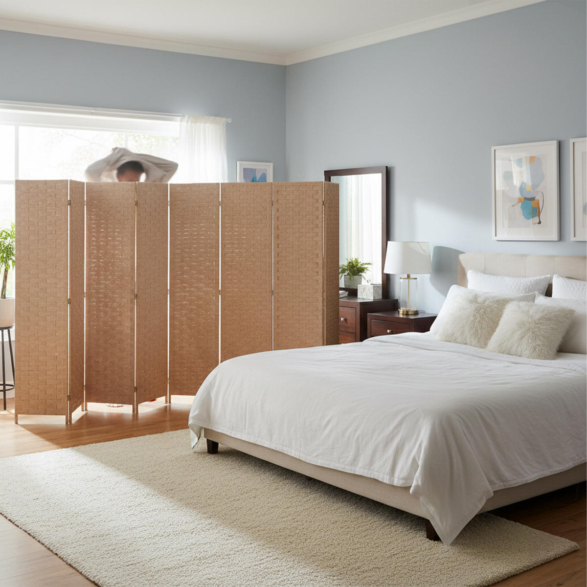 PARAVENT - Hellbraun, Holz/Papier (320/170/2cm) - Relaxdays