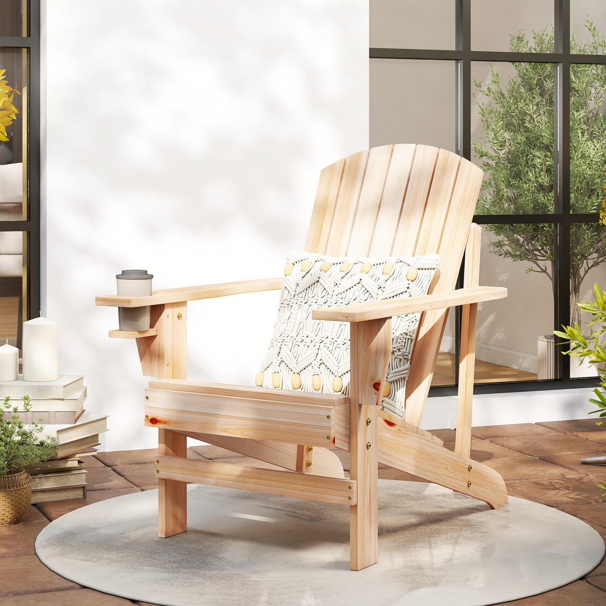 ADIRONDACK-GARTENSTUHL DE-08336 mit Becherhalter Natur - Naturfarben, Holz (95/93/72cm) - ComfortXL